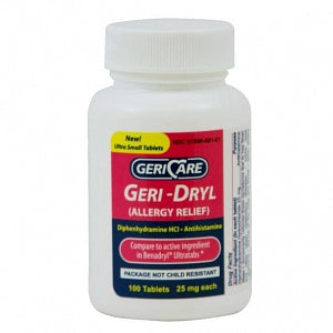 Geri-Care Pharmaceuticals Diphenhydramine HCI Oral Antihistamine - Diphenhydramine Tablets, 25 mg, 100/Bottle - 57896-0681-01