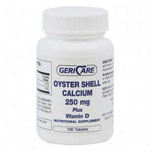 Geri-Care Pharmaceuticals Oyster Shell Calcium with Vitamin D Tablets -  Oyster Shell Calcium Tablet, 250 mg + 125 IU Vitamin D, 100/Bottle -