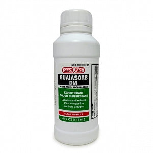 Geri-Care Pharmaceuticals Guaifenesin Syrup with Dextromethorphan - Liquid Cough Syrup with Guaifenesin and Dextromethorphan, Sugar Free, Alcohol Free, Clear Formula, 4-oz. Bottle - 57896-0736-04