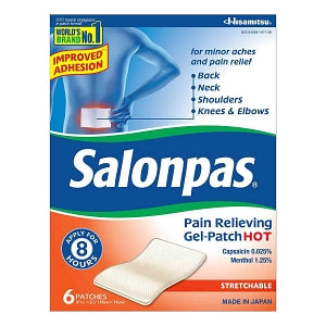 Hisamitsu Salonpas Lidocaine Pain Relieving Gel Patch - Salonpas Pain Relieving Hot Gel Patch with Capsaicin and Menthol, 6/Box - 46581-0870-06