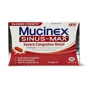 Reckitt Benckiser Inc Mucinex Cough and Cold Medicine - Cough and Cold Mucinex, Sinus-Max Congestion, Caplet, 20/Box - 63824-0243-20