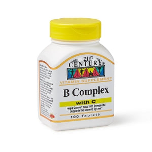 21ST Century Healthcare, Inc. Vitamin B Complex Caplets with Vitamin C - Vitamin B Complex and 300 mg Vitamin C Tablet, 100/Bottle - 7-4098522668-1