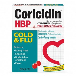 Bayer Healthcare Coricidin HBP Cough and Cold Tablets - CORICIDIN HBP COLD & FLU TAB 20/BX - 11523-4325-02