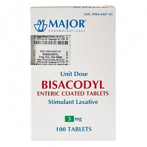 Major Pharmaceutical Bisacodyl Laxative Tablets - Bisacodyl, 5 mg Enteric Coated Unit Dose Tablet, 100/Box - 00904-6407-61