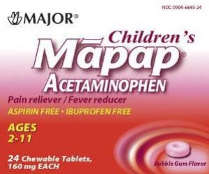 Major Pharmaceutical Acetaminophen Children's Chewable Tablets - Children's Aspirin-Free Acetaminophen, 160 mg Chewable Tablet, Bubblegum, 24/Box - 00904-6645-24