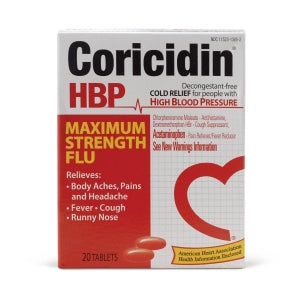 Merck Sharp And Dohme Corporation Cold and Cough Relief Tablets - Coricidin HBP Maximum Strength Flu Tablets, 20/Box - 0-41100-80140-1