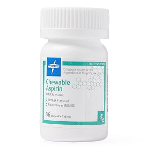 Medline Aspirin Chewable Tablets - Orange Flavor Chewable Aspirin, 81 mg, 36 Tablets - OTCM00004H