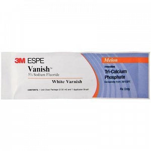 3M Healthcare Vanish White Varnish with Tri-Calcium Phosphate - White Tri-Calcium Phosphate Vanish, 50 0.5 mL Unit Dose Packets, Melon Flavor - 12149L