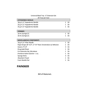 Medline Universal Block Trays - Universal Block Tray, without Pharmaceuticals, with 6" Extension Set - PAIN0609