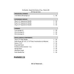 Medline Universal Single Shot Tray - Single Shot Epidural Tray with No Tuohy Needle and 7 mL Plastic LOR Syringe, No Pharmaceuticals - PAIN9011S