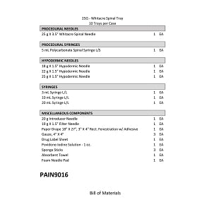 Medline Spinal Block Trays without Pharmaceuticals - Spinal Tray without Pharmaceuticals, 25 G X 3.5" Whitacre Needle - PAIN9016