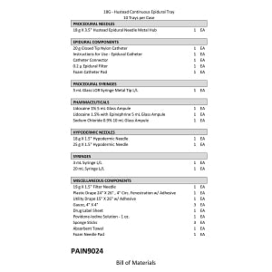 Medline Continuous Epidural Trays - Continuous Epidural Tray, 18G X 3.5" Hustead with Metal Hub, 20G Nylon Catheter, with Pharmaceuticals - PAIN9024