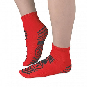 Principle Business Pillow Paws Risk Alert Terry Slipper Socks - Double Imprint Traction Slippers, Adult, Red, Size XL - 3811-001