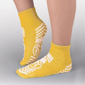 Principle Business Pillow Paws Risk Alert Terry Slipper Socks - Double Imprint Terry Knit Slippers, Yellow, Size 2XL - 3902-001