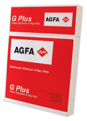 Agfa Radiomat G-Plus Medical X-Ray Film High Contrast, Low Fog, Low Noise Enables Quick Reading Of All Necessary Information 100/Box