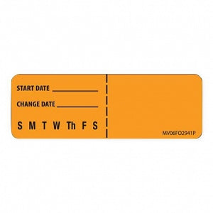 PDC Healthcare Permanent Paper Label - Start Date and Change Date Label, Fluorescent Orange, 2-15/16" x 1" - MV06FO2941P