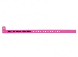 PDC Healthcare Allergy Alert ID Bands - ClearImage Alert Narrow ID Band with "Restricted Extremity" Preprinted, Adult / Pediatric, Bubble Gum - 130AE-92-PDM