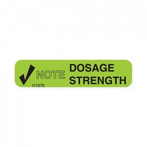 PDC Healthcare Permanent Paper Communication Labels - "Note Dosage Strength" Label, 1-9/16" x 3/8", Green - 1-53G