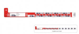 PDC Healthcare Securline Barcode Blood Wristbands - Secureline Blood Wristband with 8 Bar Code / Alphanumeric Labels on Band and 12 Bar Code / Alphanumeric Labels on Tail, Red - 2435-16-PDB