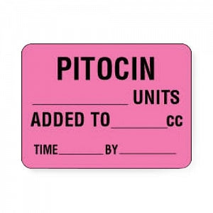 PDC Healthcare Permanent Paper Label - Pitocin Units Added Label, Fluorescent Pink, 2-3/8" x 1-3/4" - 59704619