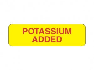 PDC Healthcare Permanent Paper Communication Labels - "Potassium Added" Label, 2-7/8" x 7/8", Yellow, 1000 Labels / Roll - 59705846