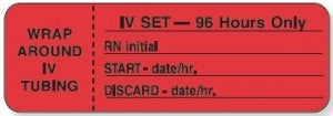 PDC Healthcare Nursing Wraparoound IV Tubing Labels - Wraparound IV Tubing Label, "96 Hours Only", 3" x 1", Florescent Red, 1000/Roll - 59708288