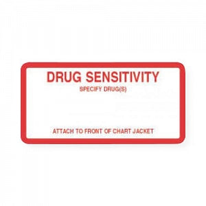 PDC Healthcare Permanent Paper Label - Drug Sensitivity Label, White and Red, 4-1/2" x 2-1/4" - 59709259