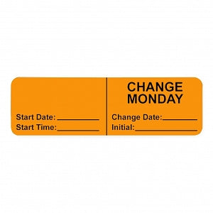 PDC Health Wraparound IV Tubing Labels - LABEL, IV, WRAP, "CHANGE MONDAY", ORANGE - 59714488