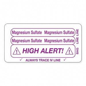 PDC Healthcare Permanent Paper Piggyback IV Labels - Piggyback IV Labels, 3" x 1 /2", White, Magnesium Sulfate - 59745604