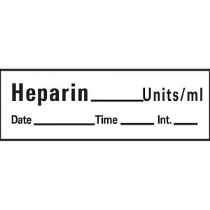 PDC Healthcare Chart Labels - White Heparin Label with Space for Units, Date and Time - AN-10U