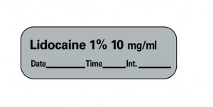 PDC Healthcare Lidocaine Labels - "Lidocaine" Tape Labels, 1-1/2" x 1/2", Gray, 500/Roll - AN-11D10