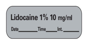 PDC Healthcare Lidocaine Labels - "Lidocaine" Tape Labels, 1-1/2" x 1/2", Gray, 500/Roll - AN-11D10