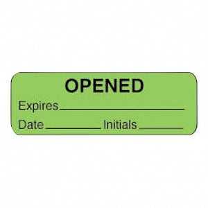 PDC Healthcare Permanent Paper Communication Labels - "Opened / Expires / Date / Initials" Label, 1-1/2" x 1", Green - HFFGP01