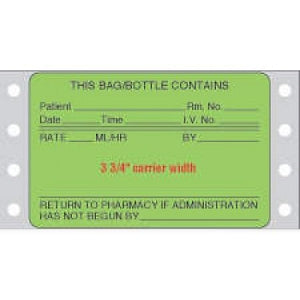 PDC Healthcare Dot Matrix Label - This Bag / Bottle Contains IV Label, Green, 3" x 1.9375" - HPFGP01