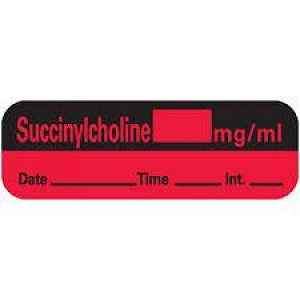 PDC Healthcare Drug Labels - Succinylcholine Label, 1-1/2" x 1/2" Red, 600/Roll - LAN-20