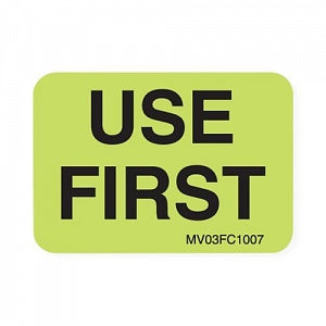 PDC Healthcare Label Paper - Use First Label, 1-7/16" x 1", Fluorescent Chartreuse, 666 Labels / Roll - MV03FC1007