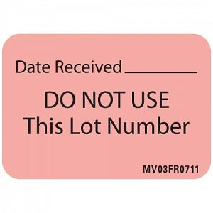 PDC Healthcare MedVision "Date Received" Label - Dated Received / Do Not Use This Lot Number, 1-7/16" x 1", Fluorescent Red - MV03FR0711