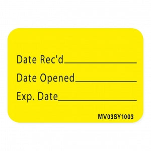 PDC Healthcare Lab Communication Labels - Date Rec'd, Date Opened, Expiration Date Label, 1" x 1-7/16", Yellow - MV03SY1003