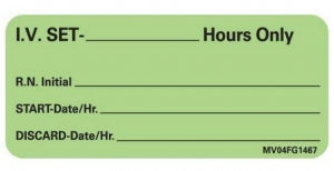 Brady Worldwide Removable Paper Labels - "I. V. SET - HOURS" Label, 2-1/4" x 1" - MV04FG1467