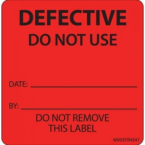 PDC Healthcare FormalinPermanent Warning Label - "Defective Do Not Use" Label, Fluorescent Red - MV05FR4347