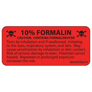 PDC Healthcare FormalinPermanent Warning Label - 10% Formalin Label, Fluorescent Red, 2-15/16" x 2" - MV08FR6722