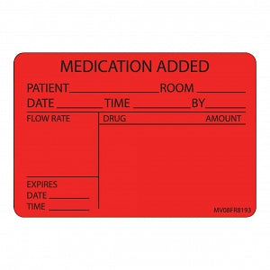 PDC Healthcare Medication Labels - "Medication Added" Label, Red, 2-15/16" x 2" - MV08FR8193