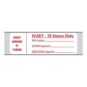 PDC Healthcare IV Tubing Labels - IV Tubing Label Set, 72 Hours, 15/16" x 3", White - N-243