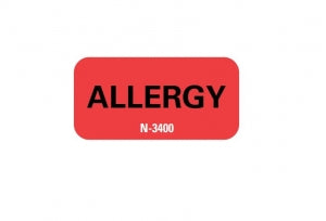 PDC Healthcare Allergy Alert ID Bands - "Allergy" Printed Label for ID Band, 1-1/2" x 3/4", Red - N-3400