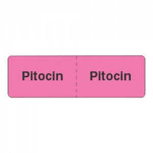 PDC Healthcare Permanent Paper Label - Pitocin Medication Paper Label, Fluorescent Pink, 7/8" x 2" - NFFPP03