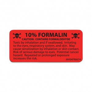 PDC Healthcare Permanent Paper Label - 10% Formalin, Hazardous Label, Fluorescent Red - MV04FR6674