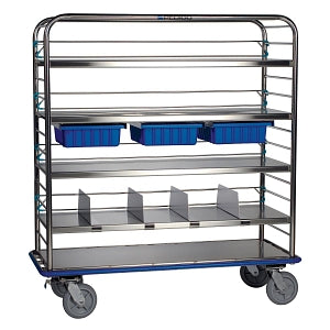 Pedigo Products Distribution Carts - Stainless Steel Distribution Cart with Tote Box Drawers and 2 Shelves, 60.375" x 26.125" x 67" - CDS-149-C