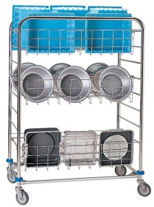 Pedigo Products Instrument Container Wash Carts - Stainless Steel Sterile Wash Cart with 3 Shelves, 49" x 26" x 66.5" - CDS - 162