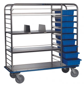 Pedigo Products Supply Carts - Stainless Steel Central Supply Cart with Tote Boxes, 55.375" x 26.125" x 58" - CDS-177