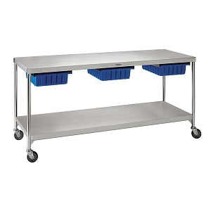 Pedigo Products Central Supply Tables - Stainless Steel Central Supply Table with Tote Boxes, Shelf and Casters, 84" x 36" x 34" - CDS-3684C